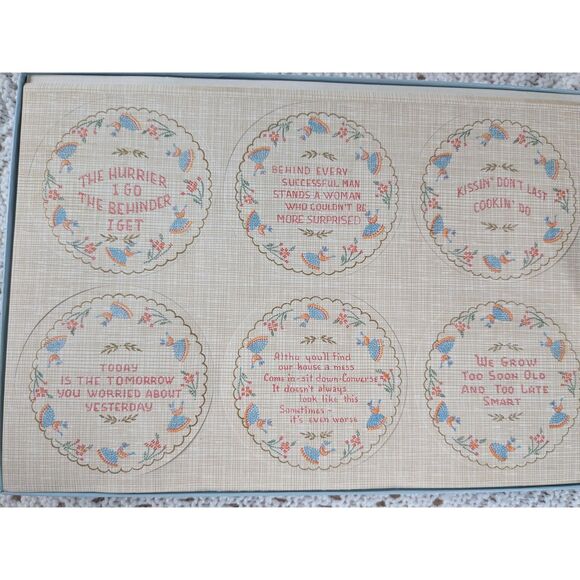 Vintage Paper Coasters Sampler Pack -72- Various Mottos - Cross Stitch Design - Picture 6 of 6